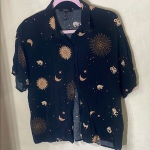 Forever 21 Black and Gold Celestial Print Shirt